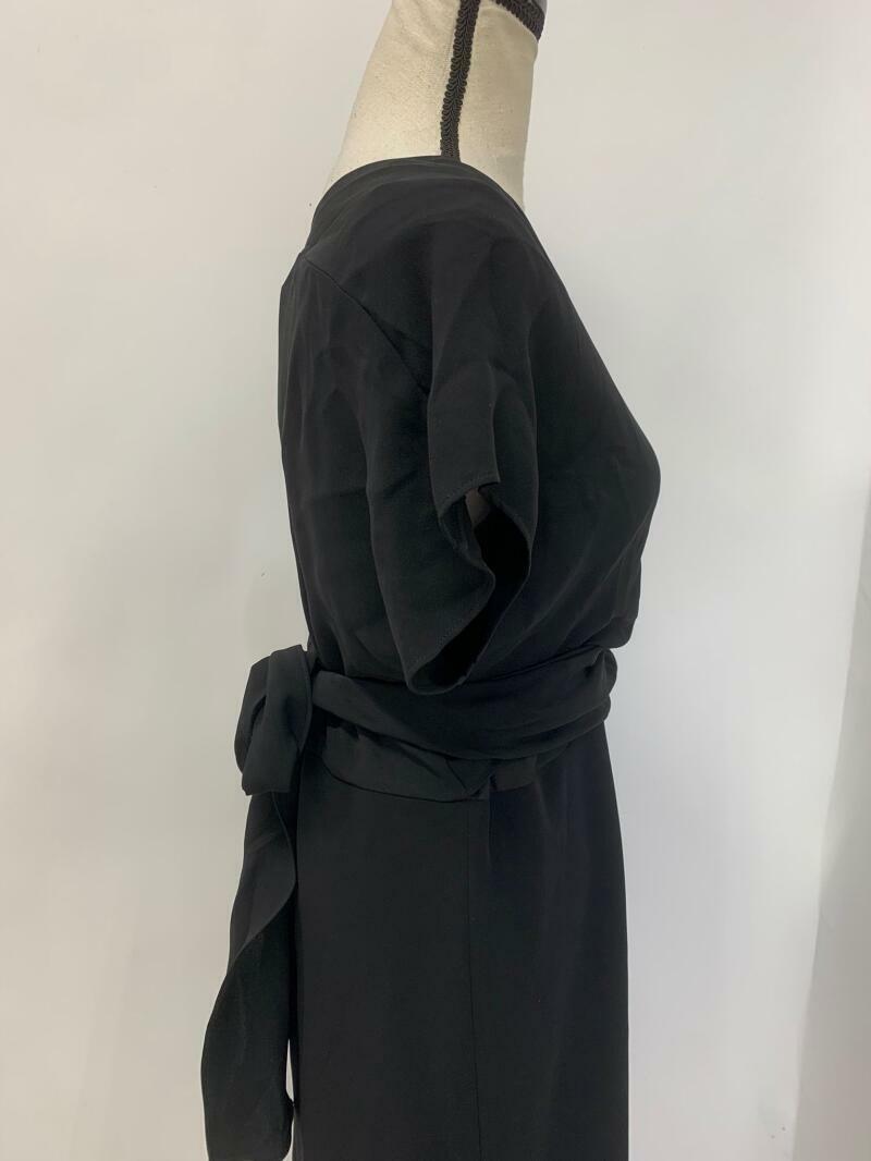 Lafayette 148 Womens 8 Shawl Overlay Faux Wrap Tie Waist Silk Black Dress