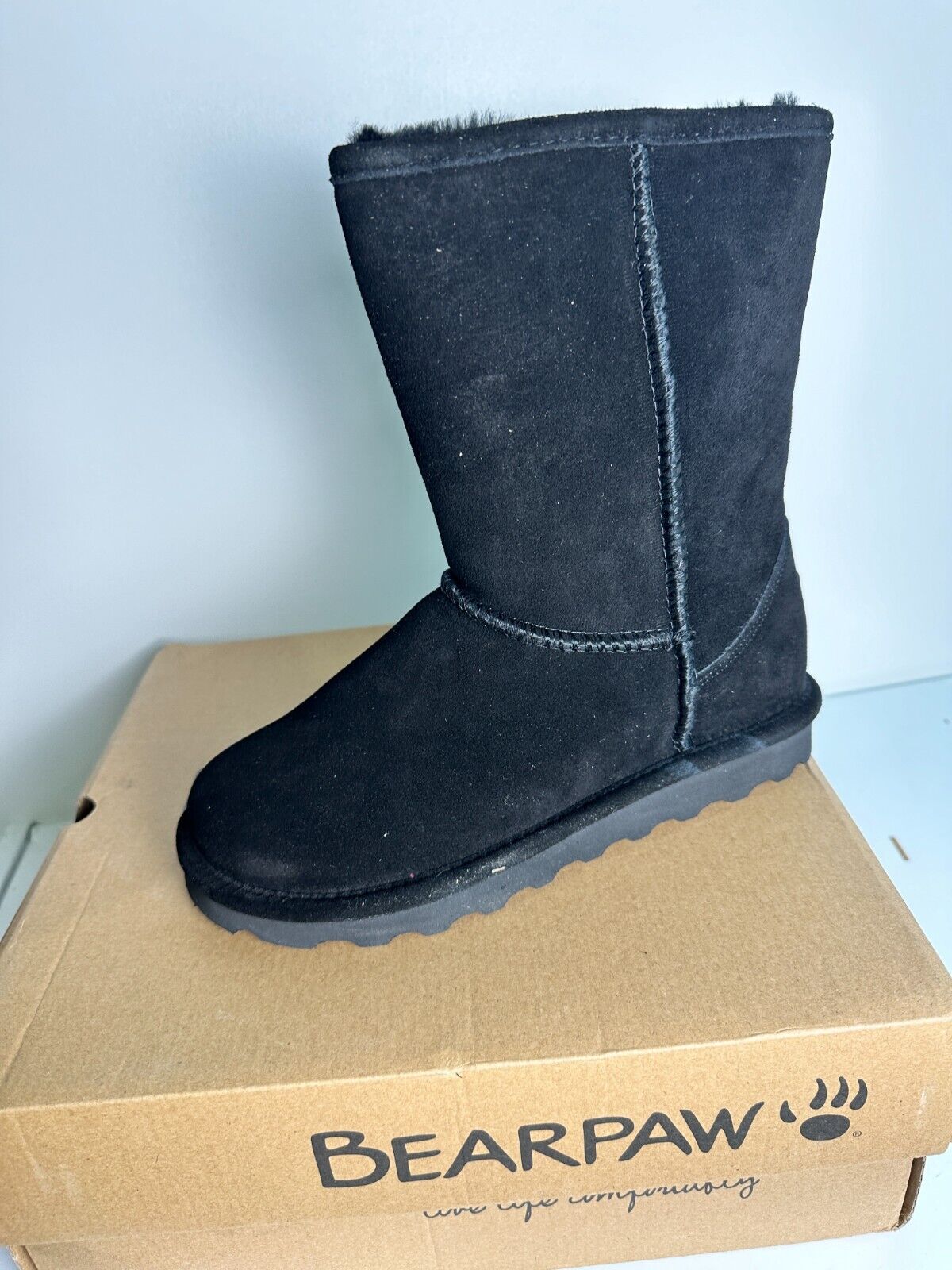 Bearpaw Women's 7 Elle Water Resistant Short Fur Boot Black Suede 1959W-011