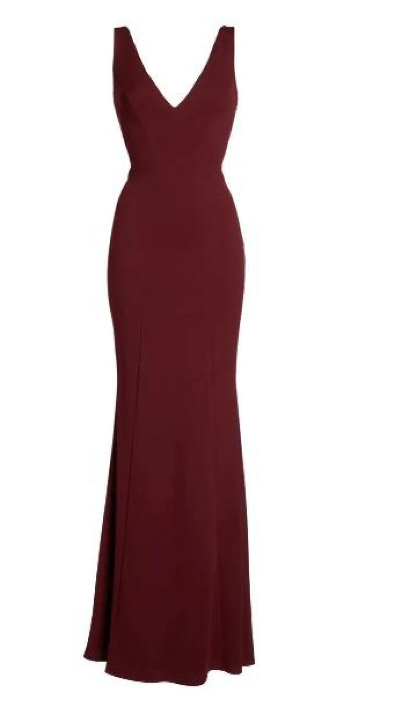Katie May Womens 20W Deep Red Maroon Mischka V-Neck Crepe Gown Evening Dress