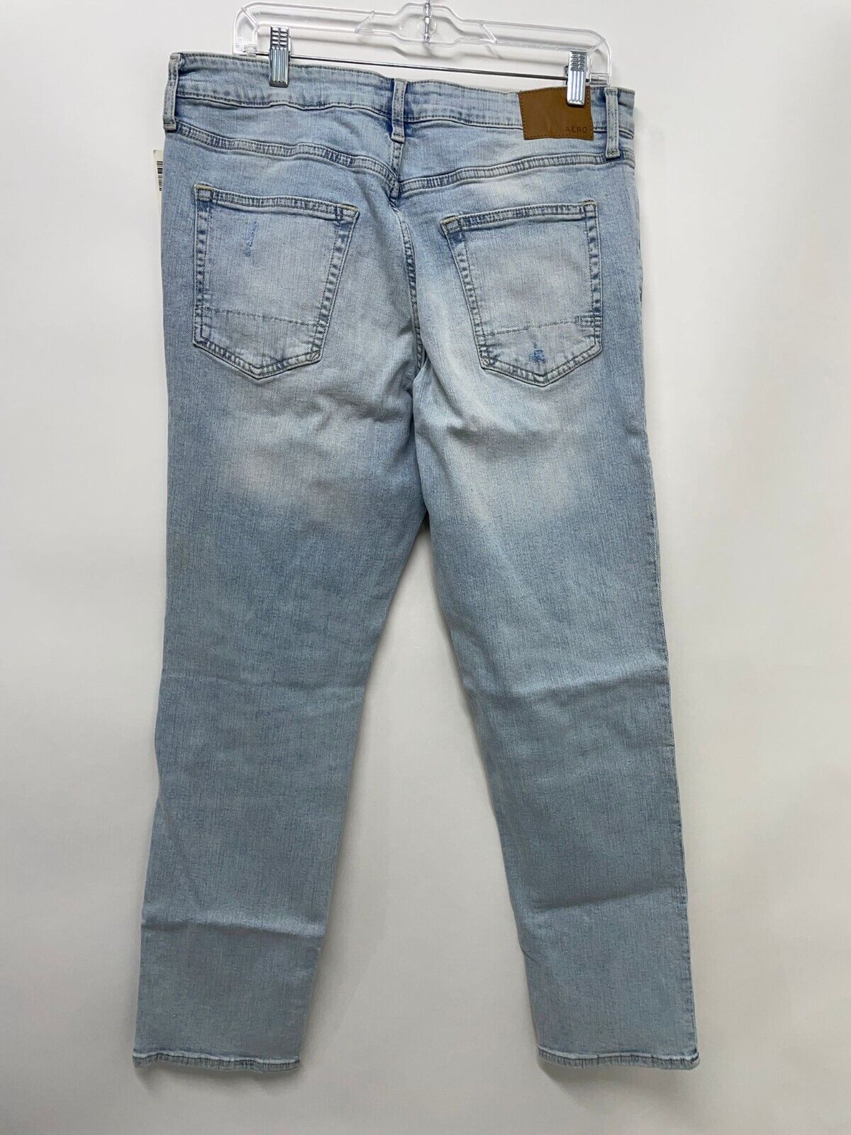 Aeropostale Men 33x30 Athletic Skinny Premium Air Jean Light Wash Destroyed 9727