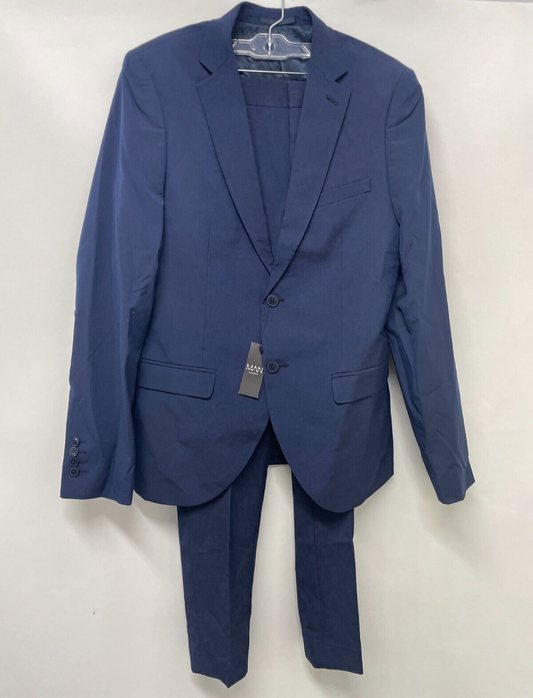 Boohoo Men's 40R/32 Super Skinny Suit Single Breasted Jacket & Trousers Navy NWT