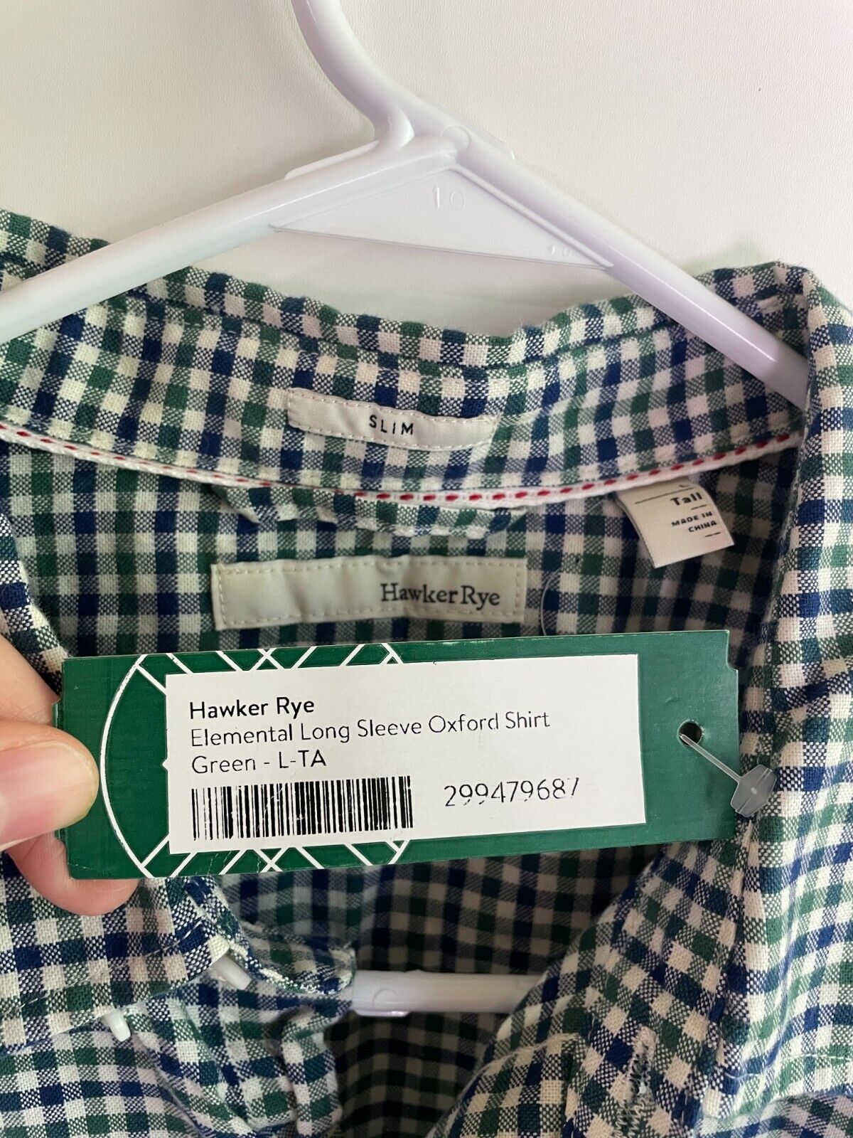 Hawker Rye Men's L Tall Elemental Long Sleeve Oxford Button Up Shirt Plaid Green