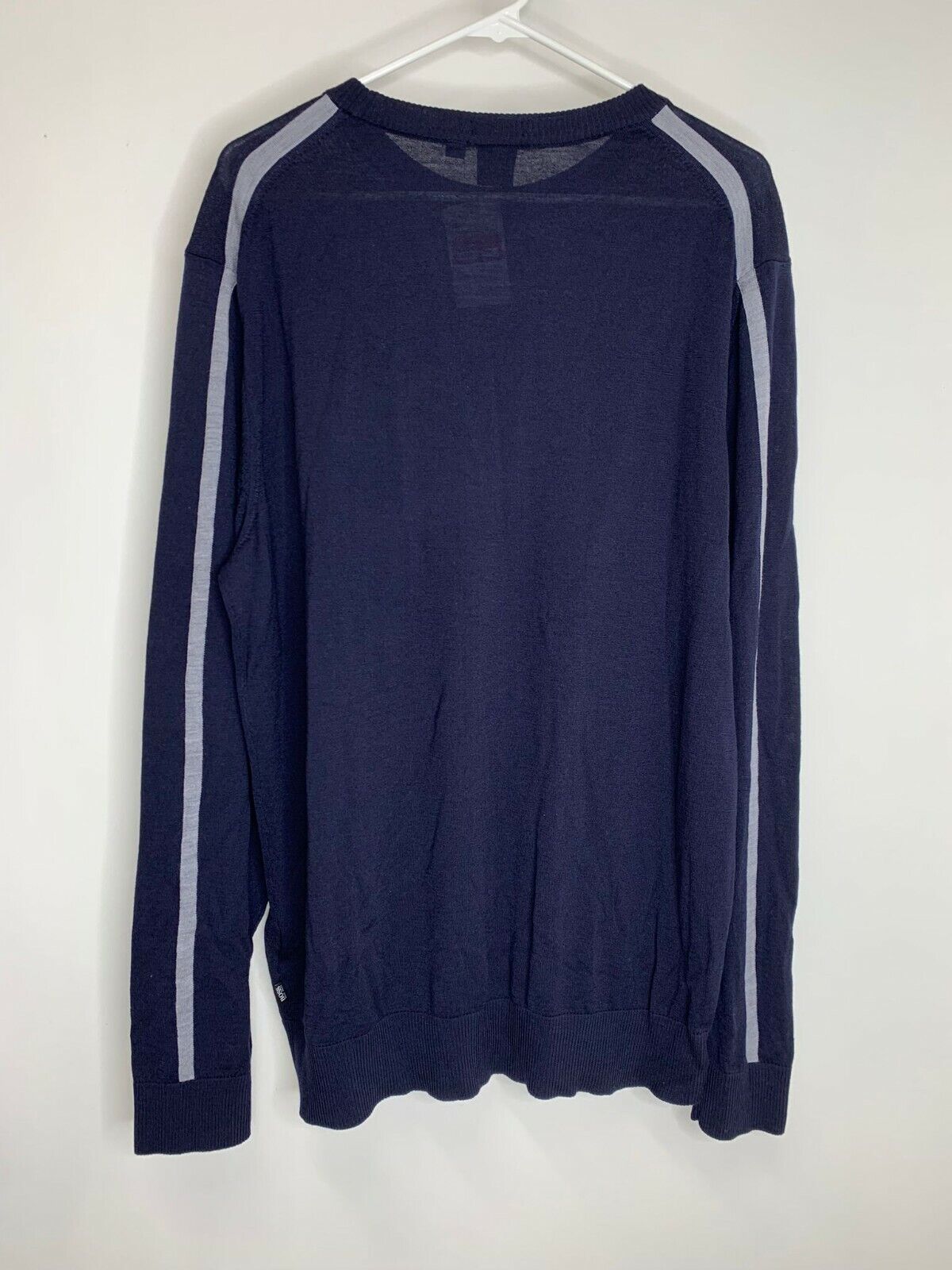 Hugo Boss Mens XXL Navy Blue Micolai Wool Blend Crewneck Sweater Stripe Detail