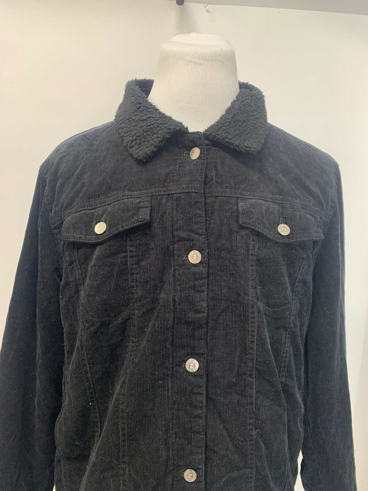 PX Premium Xpression Mens Black Marlon Aviator Corduroy Shearling Trucker Jacket