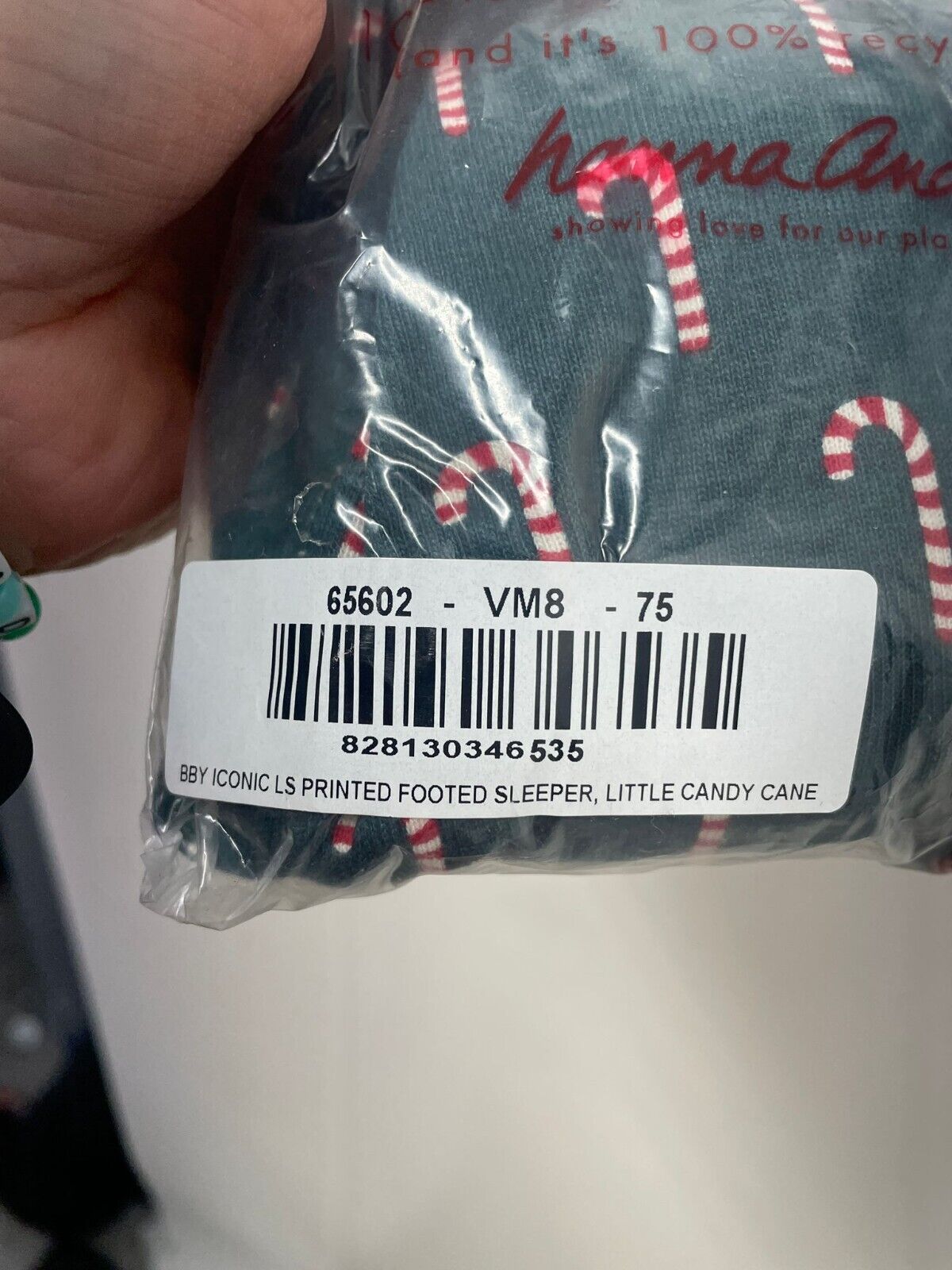 Hanna Andersson Toddler 12-18M Iconic Footed Sleeper Pajama Candy Cane Christmas