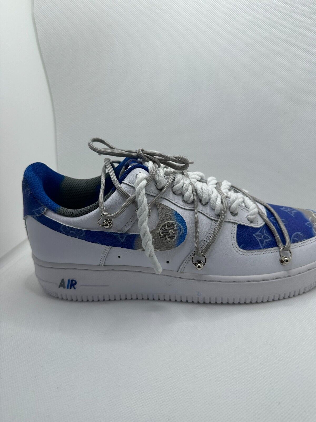 Nike Mens 11 Air Force 1 White LV Collab Rope Lace Customized Sneaker Shoe