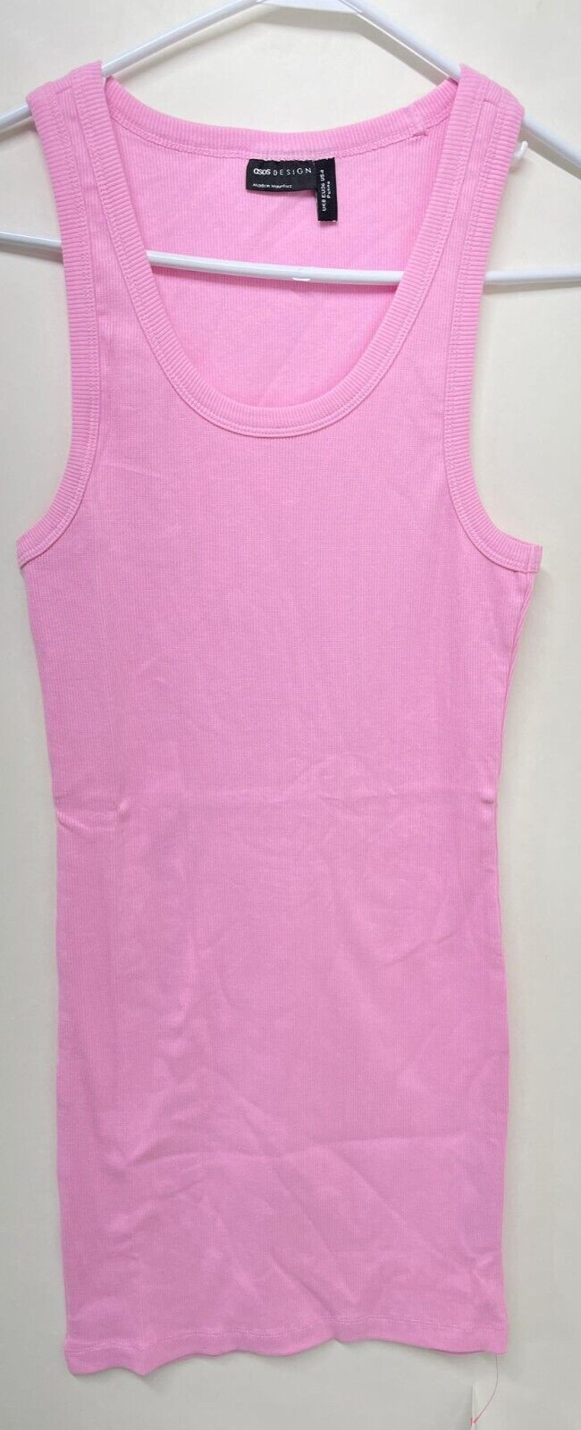 ASOS Design Womens 4 Petite Ribbed Scoop Neck Tank Vest Mini Dress Baby Pink