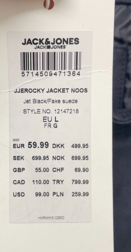 Jack & Jones Mens L JJEROCKY Jacket Jet Black Faux Suede Biker Vegan Moto Bomber