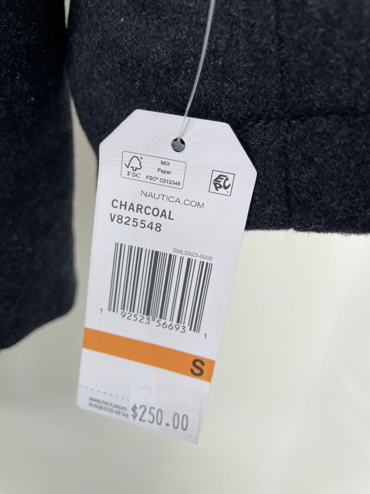 Nautica Mens Water Repellent Peacoat Over Coat Charcoal Wool V825548 Double