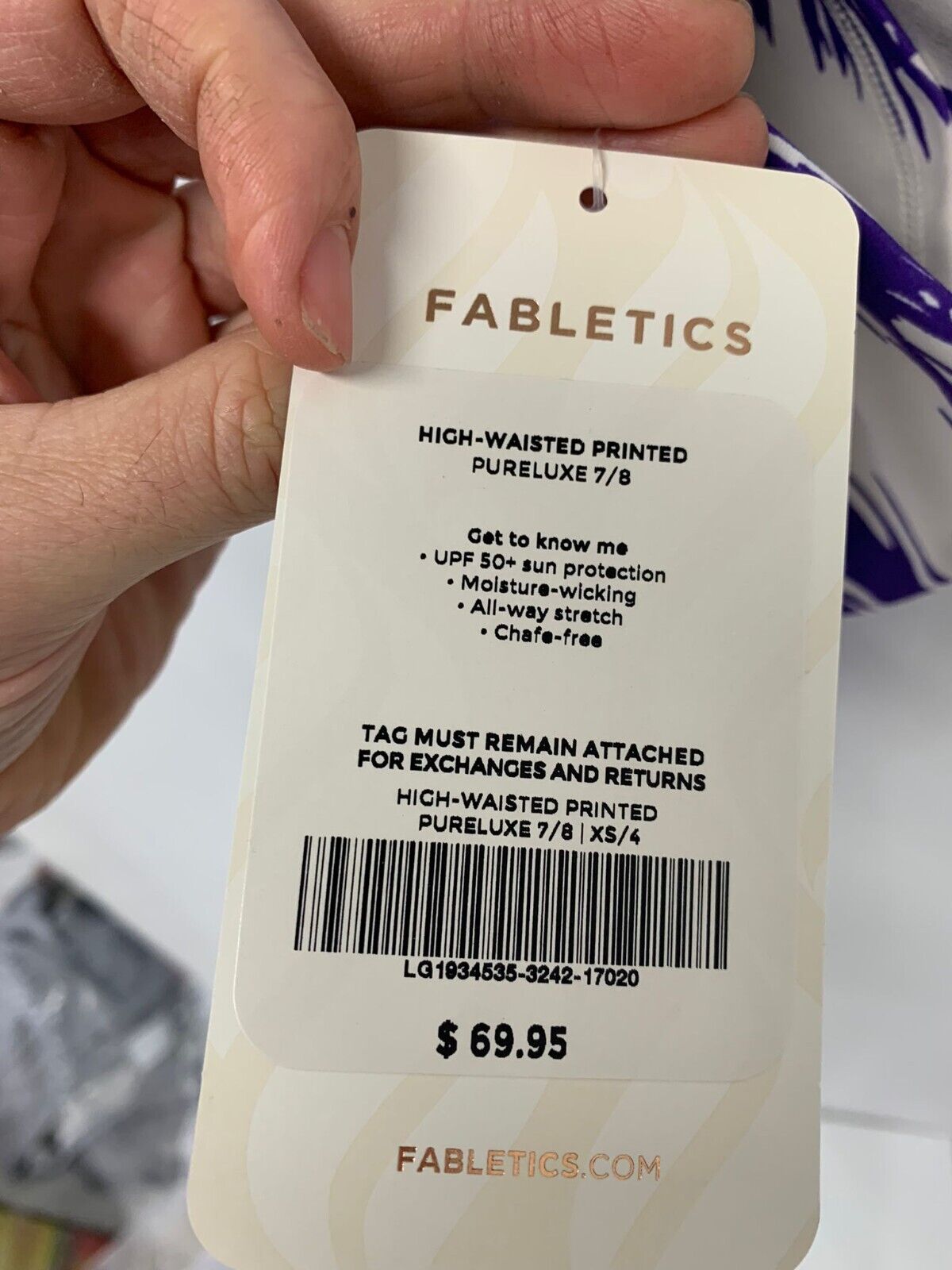 Fabletics Womens XS High Waisted Printed PureLuxe 7/8 Legging Paradiso Purple