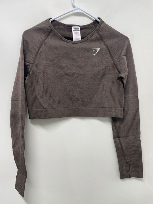 Gymshark Womens XL Vital Seamless 2.0 Crop Top Brown Marl Mesh B1A3D Gym
