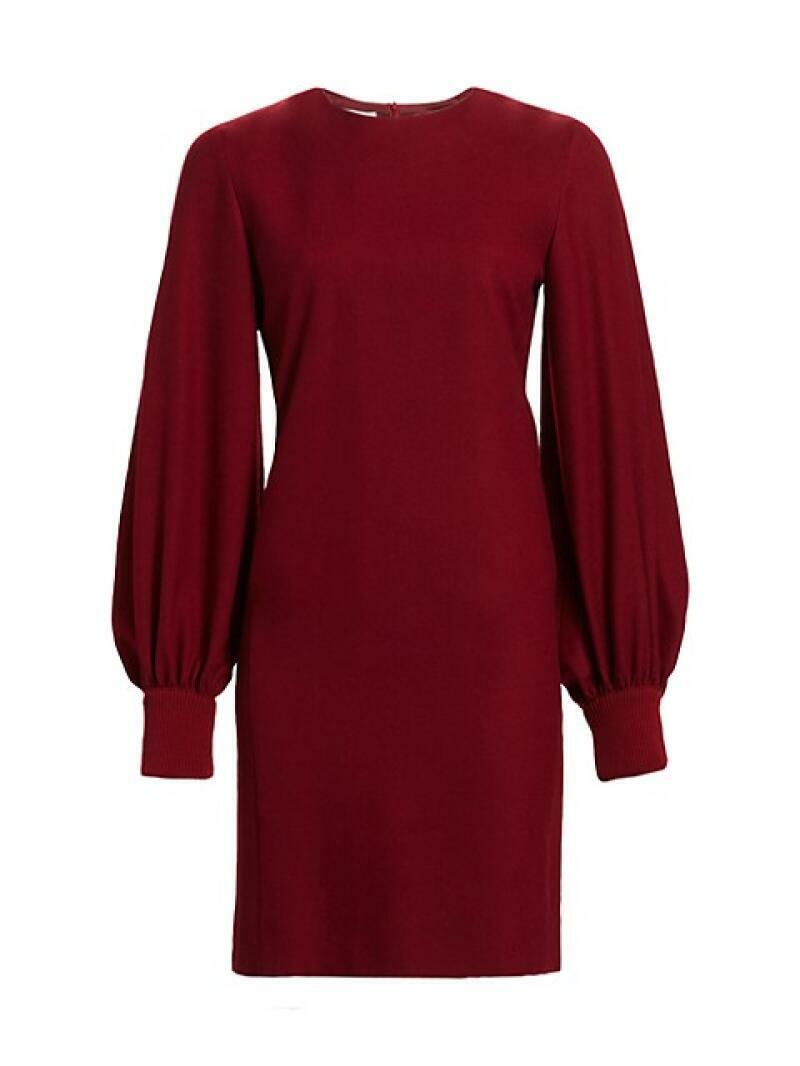 Akris Punto Womens 4 Burgundy Ruby Puff Balloon Sleeve Wool Flannel Shift Dress