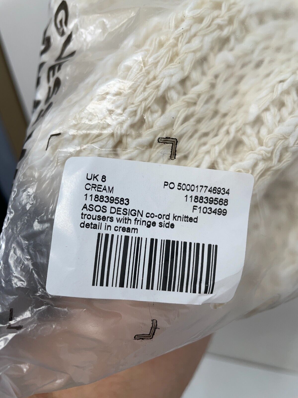 ASOS Design Women 4 Co-Ord Knitted Trousers W Fringe Side Detail Cream 118839568