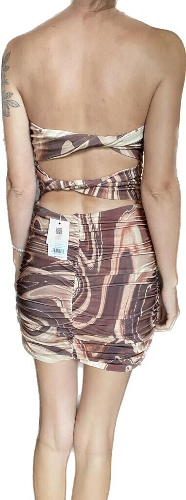 Tiger Mist Womens M Samira Dress Ruched Bodycon Chocolate Swirl