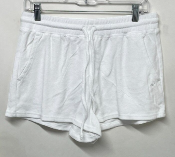 Fabletics Womens M Island Terry Short Short Bright White Drawstring 2" Beach NWT
