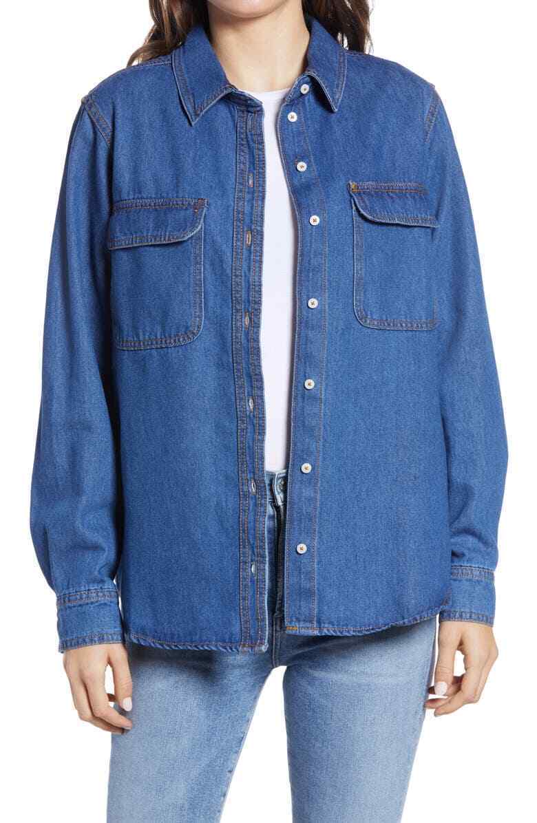 Treasure & Bond Womens XXS Blue Denim Jean Shirt Jacket Button Down Nordstrom