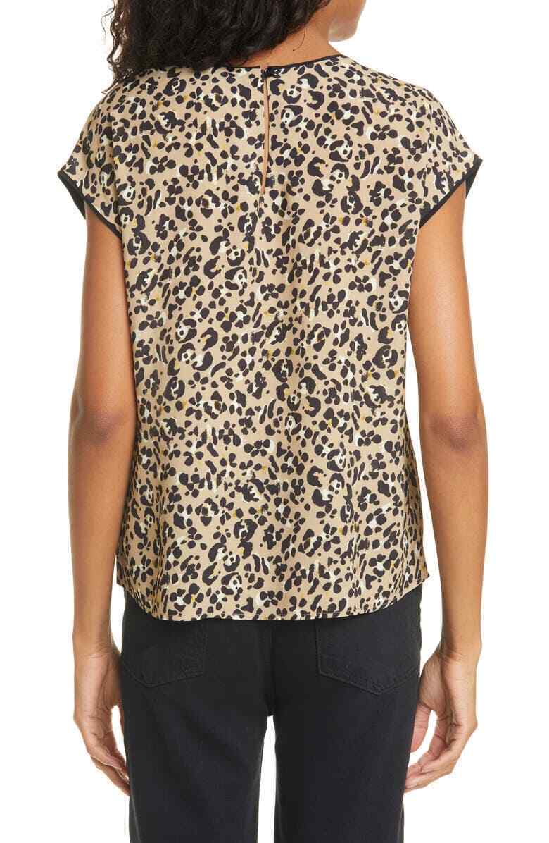 Seventy Venezia Womens 12 Camica Leopard Print Blouse Top Shirt Keyhole Beige
