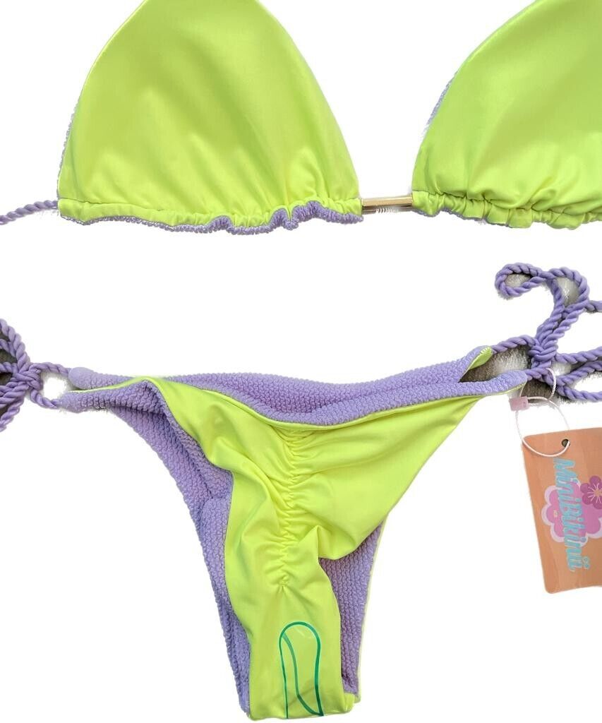Fiorella Womens M S Reversible Scrunch Butt 2 Piece Bikini Purple Neon Brazilian