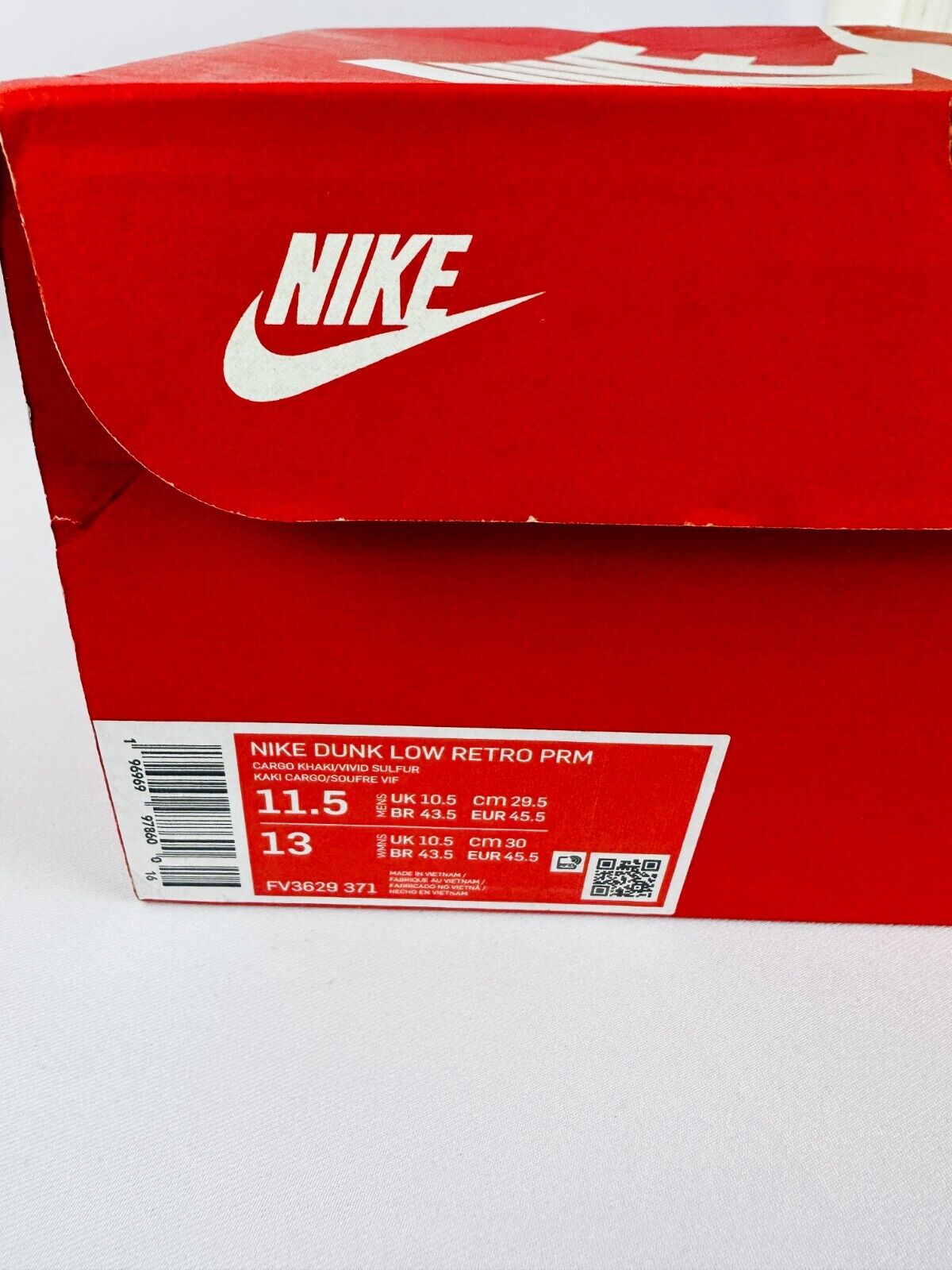 Nike Men's 11.5 Dunk Low Retro Premium Cargo Khaki Vivid Sulfur Shoes FV3629 371