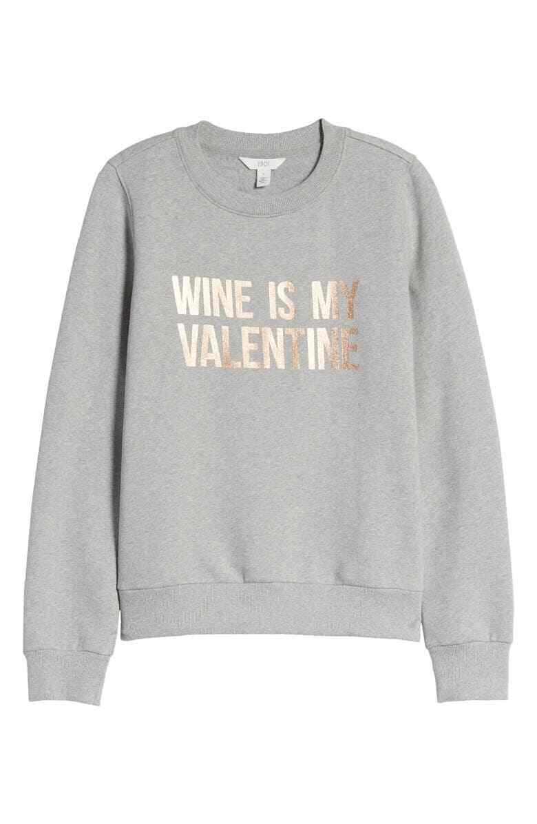 Halogen Womens Heather Grey Wine is my Valentine Crewneck Sweatshirt Nordstrom