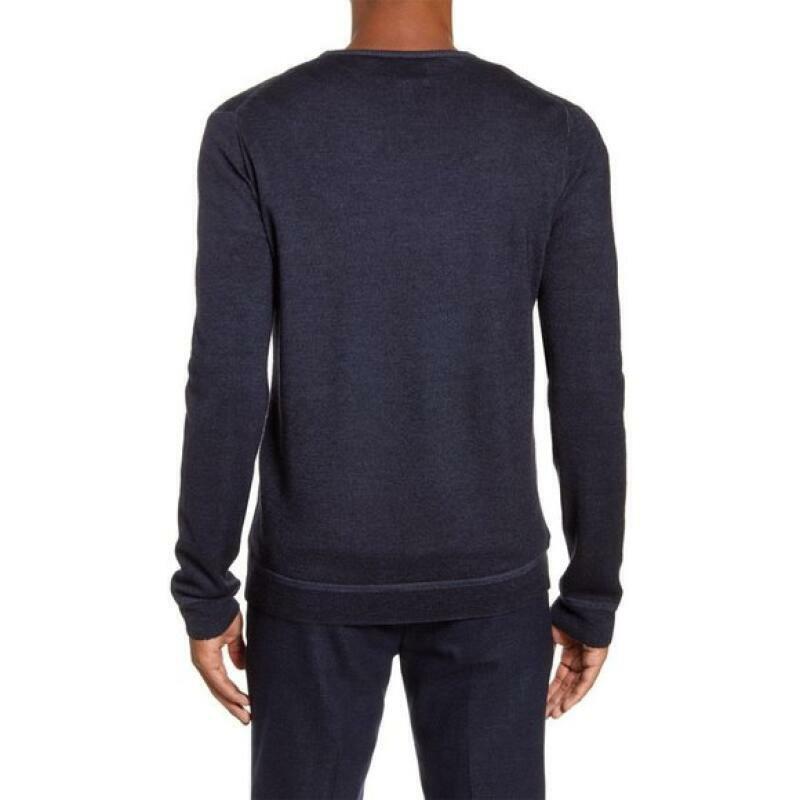 Nordstrom Signature Mens S Navy Blue Merino Wool Garment Dye Crewneck Sweater