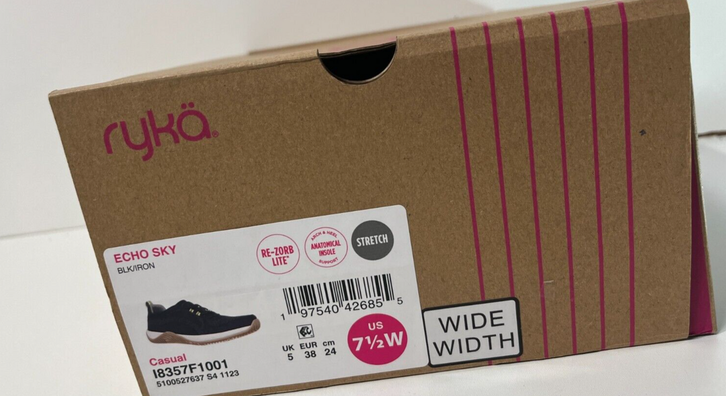 Ryka Women's 7.5W Echo Sky Slip-On Knit Sneakers Shoes Black I8357F1001