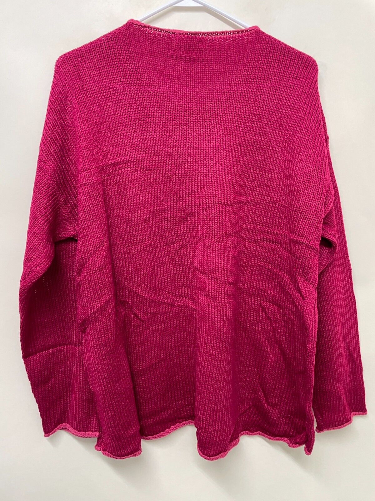 Easel Womens L Loose Fit Pullover Sweater Magenta Drop Shoulder Slouchy ET17499