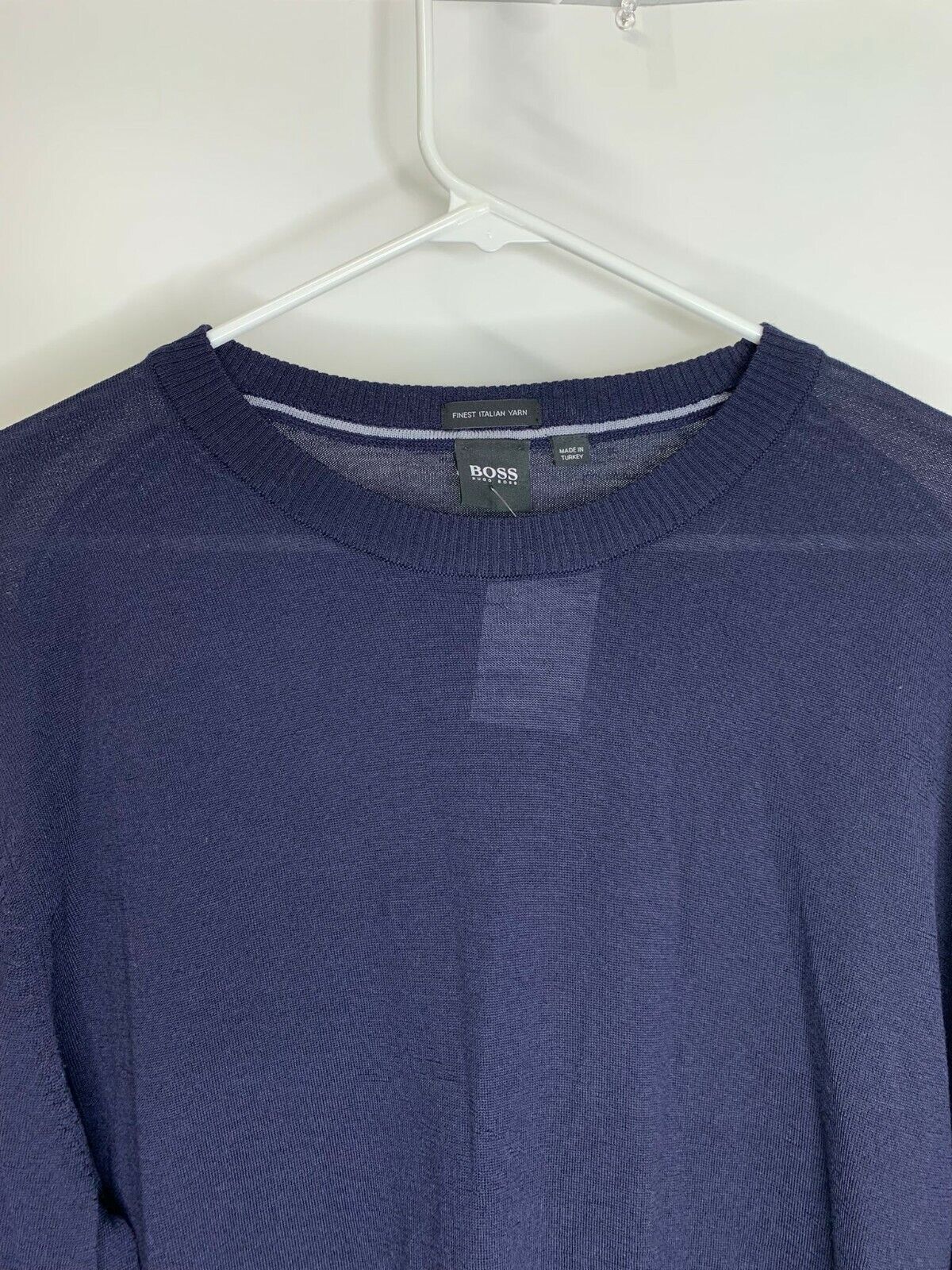 Hugo Boss Mens XXL Navy Blue Micolai Wool Blend Crewneck Sweater Stripe Detail