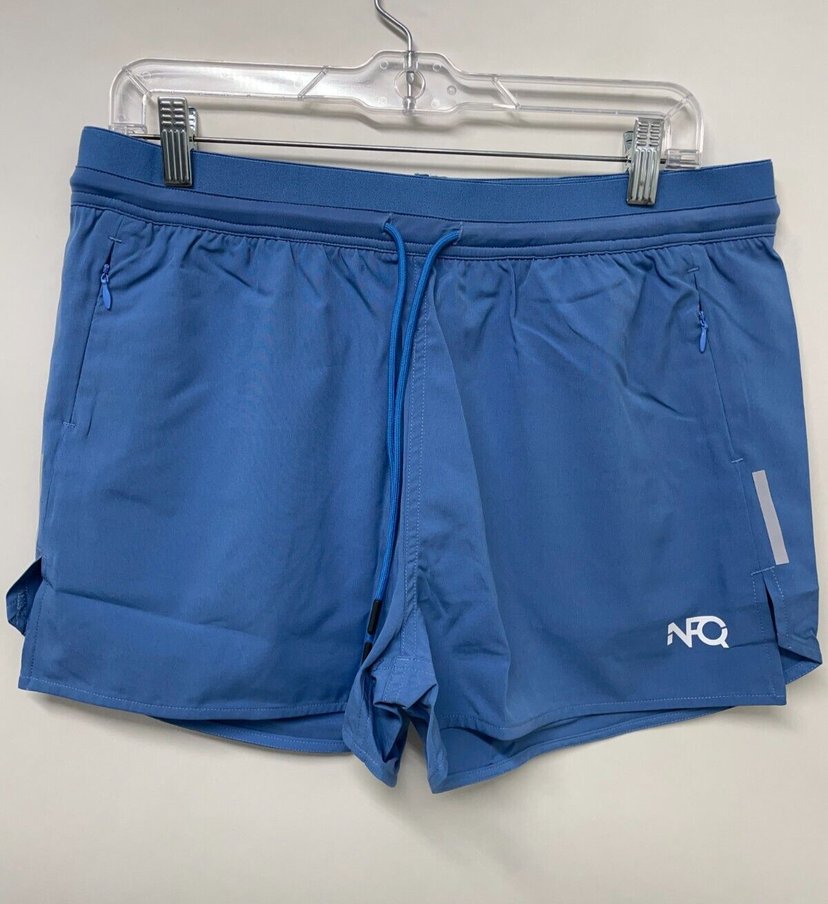 NFQ Women's XL Training Shorts 3" Blue Drawstring Zip Pockets Reflective NWT