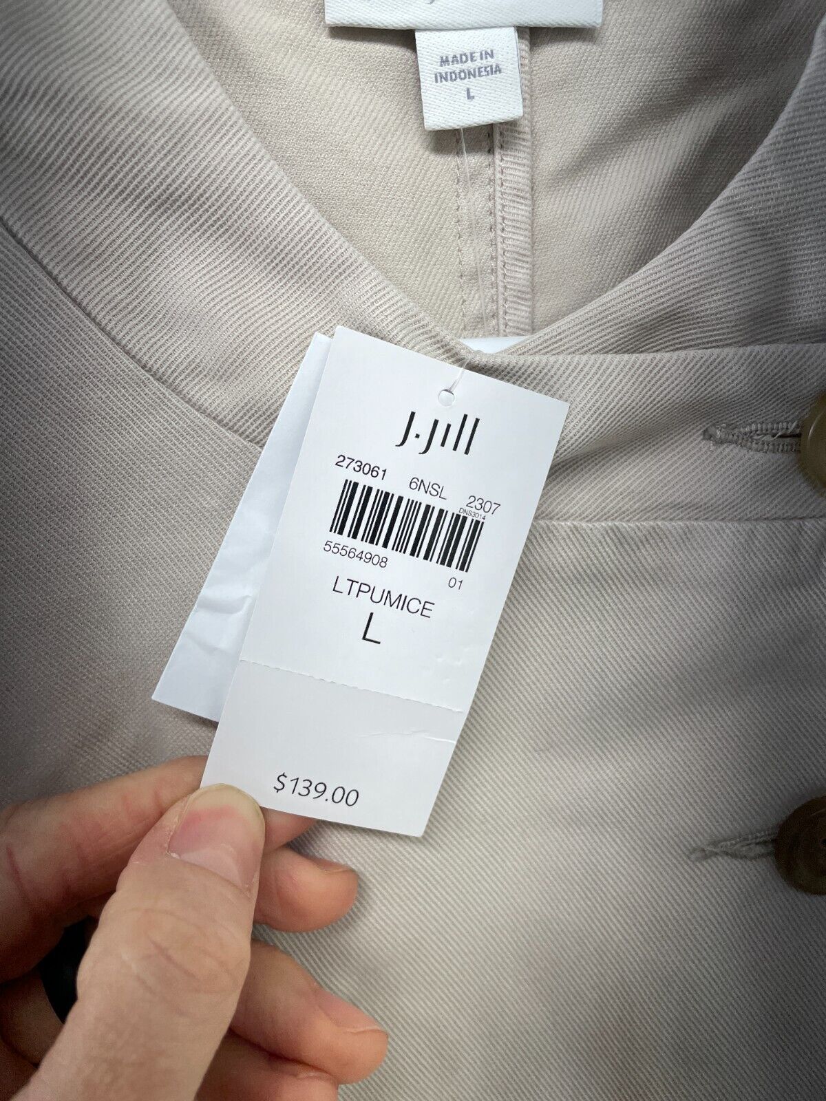 J Jill Womens L Draped-Front Jacket Beige Cotton Button Up Long Sleeve 273061