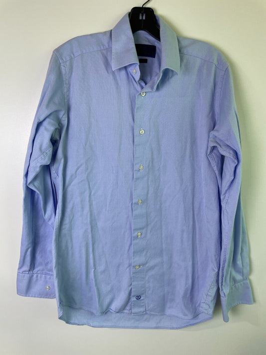David Donahue Mens 15.5 34/35 Trim Fit Dress Shirt Blue Long Sleeve 100% Cotton