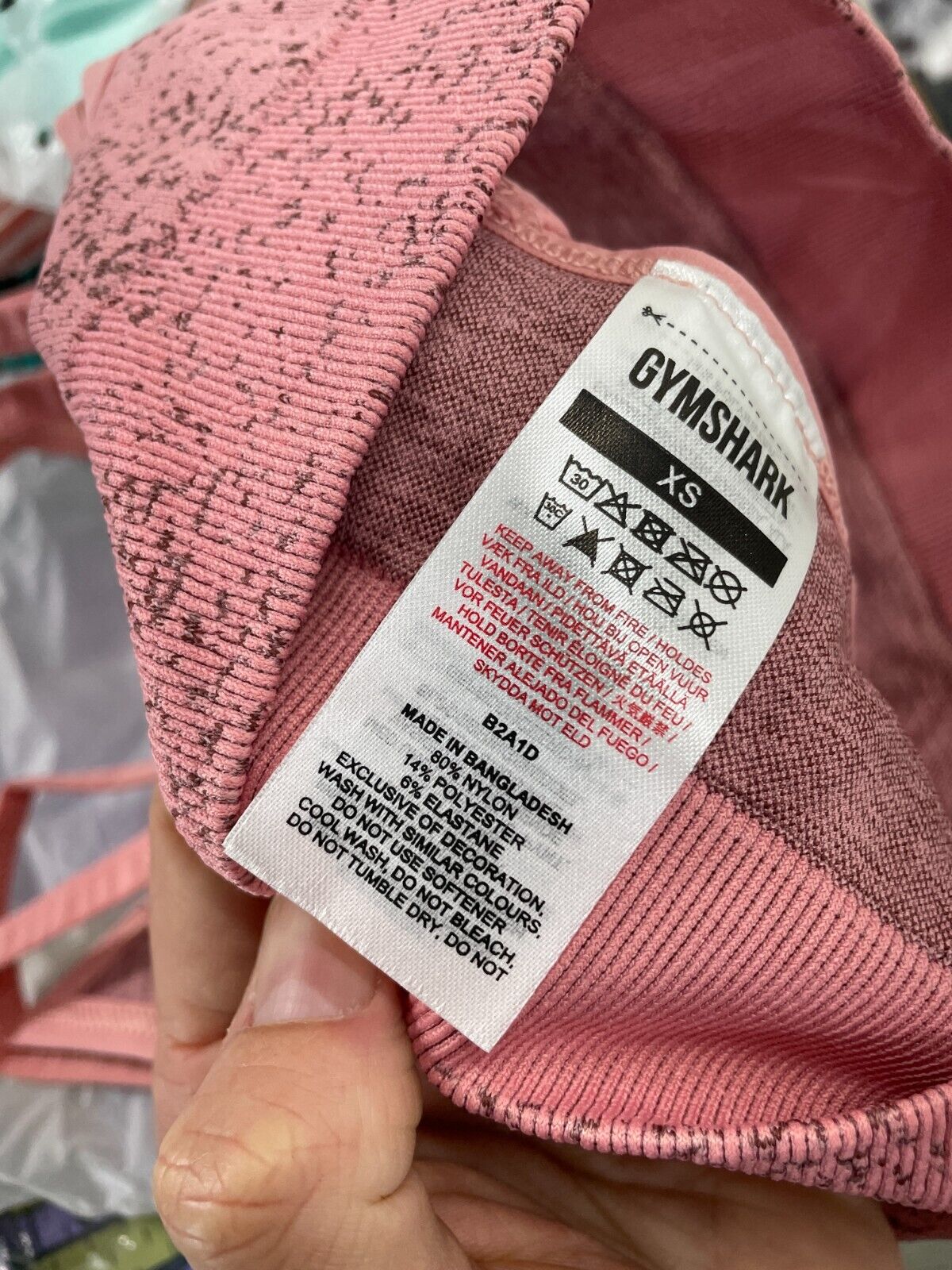 Gymshark Womens XS Adapt Fleck Seamless Sports Bra Pink Square Neck B2A1D-KBC5