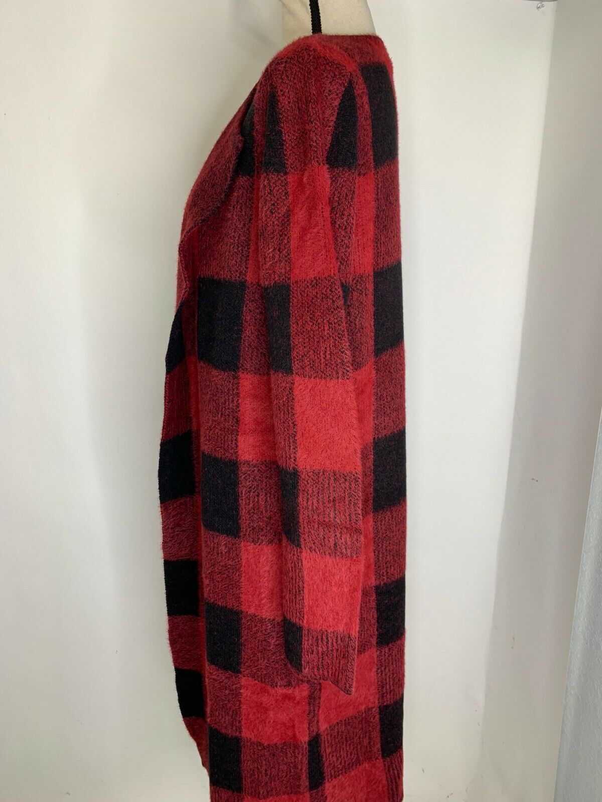 Through the Country Door Womens M Buffalo Plaid Eyelash Sweater Duster Cardigan