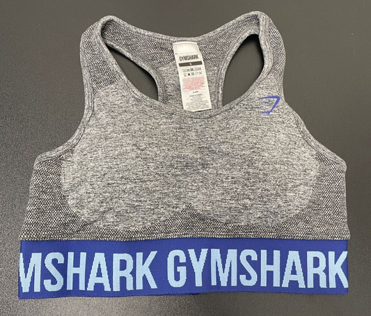 Gymshark Womens S Flex Sports Bra Charcoal Gray Marl Blue Banded B1A6P-GBFH