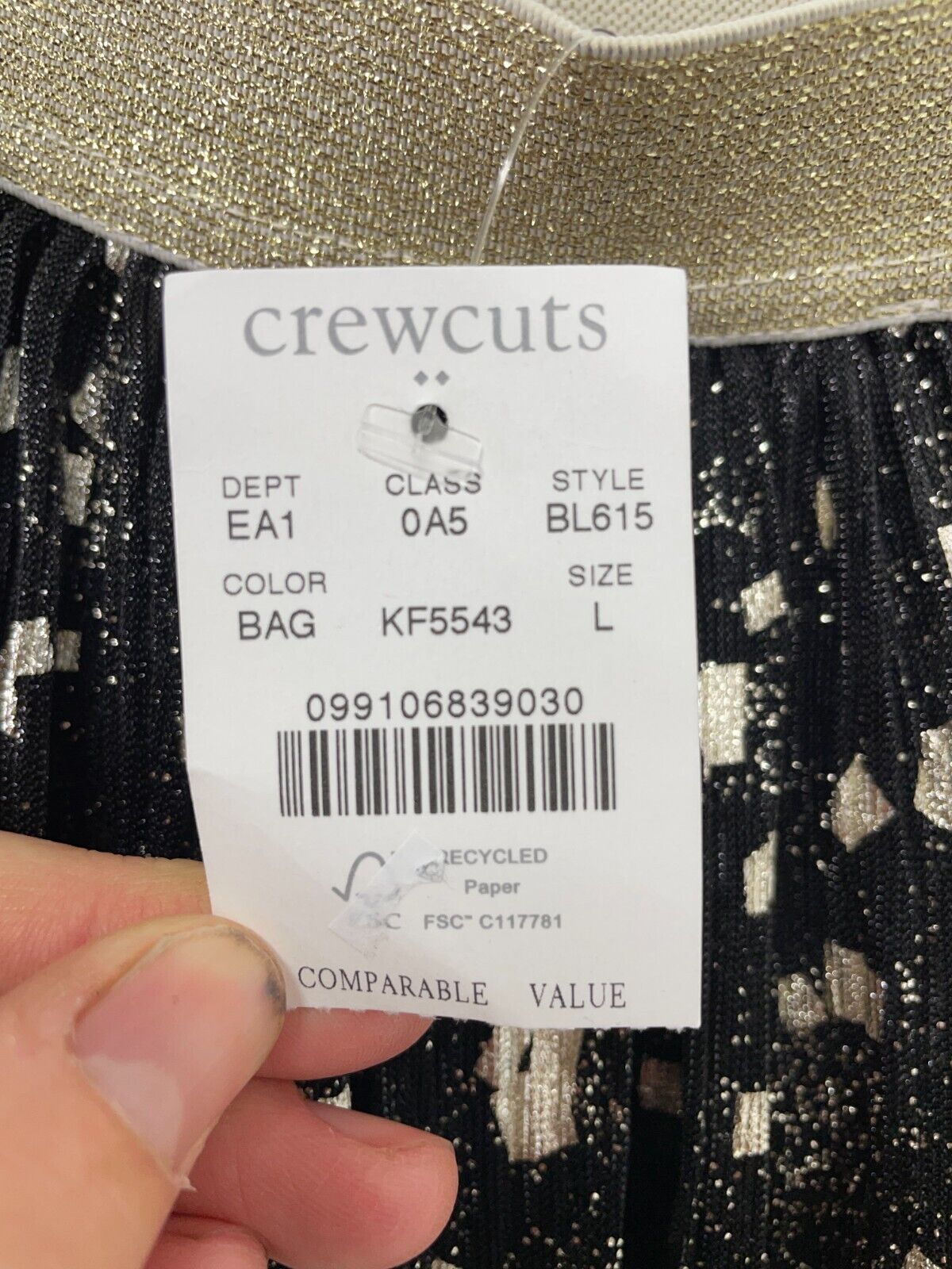 J. Crew Girls L Crewcuts Shimmer Skirt Black/Gold Pull-On Casual Party BL615 NWT