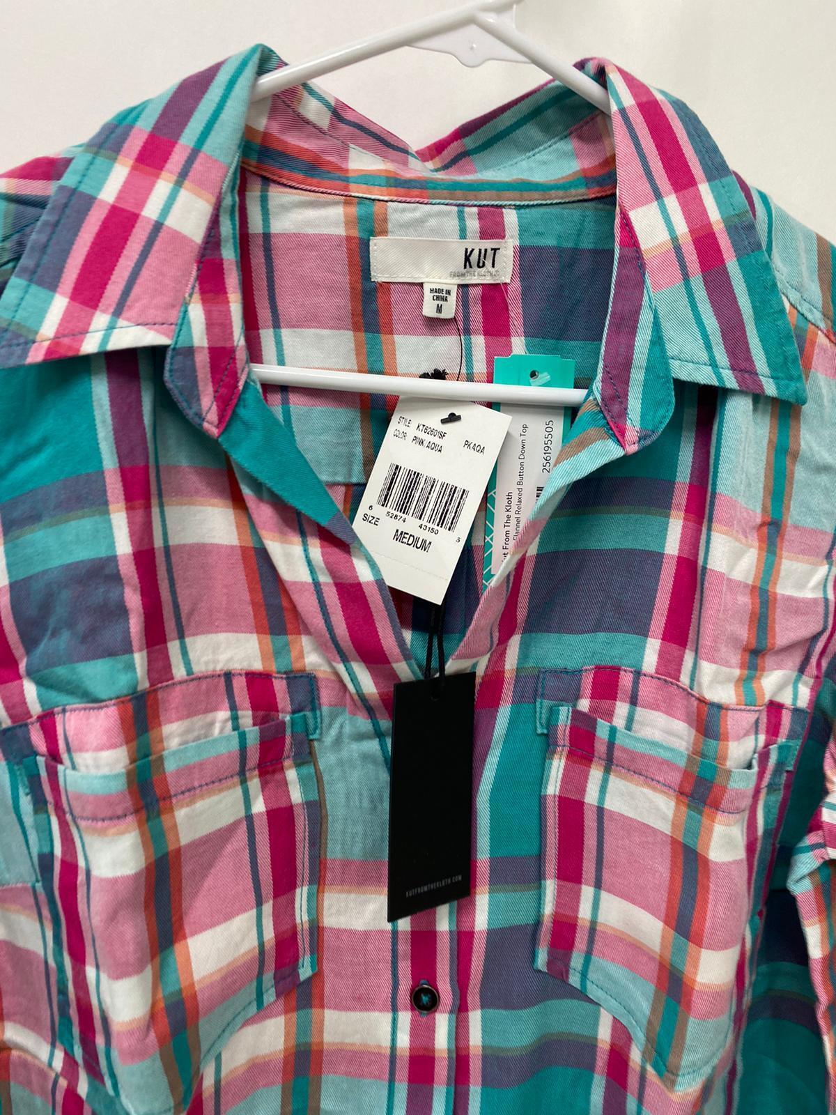 Kut from the Kloth Womens M Caillen Flannel Relaxed Button Down Shirt Plaid