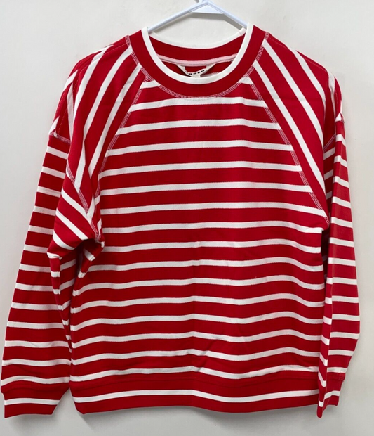 Boden Womens S Raglan Hotch Sweatshirt Red White Striped Long Sleeve T1500-Red