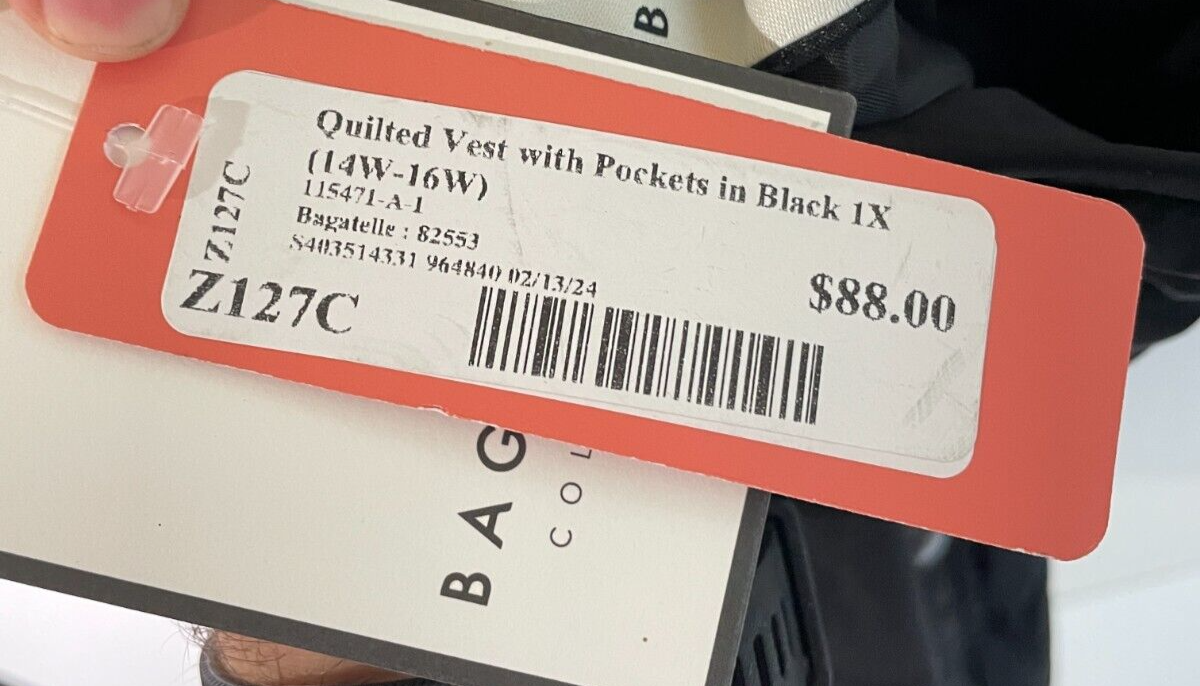 Bagatelle Women's Plus 1X Full Zip Quilted Vest Pockets Black Z127C Stitch Fix