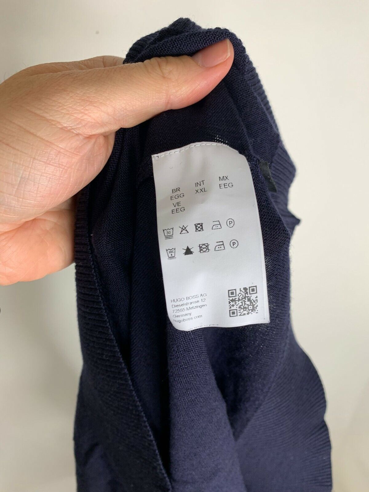 Hugo Boss Mens XXL Navy Blue Micolai Wool Blend Crewneck Sweater Stripe Detail