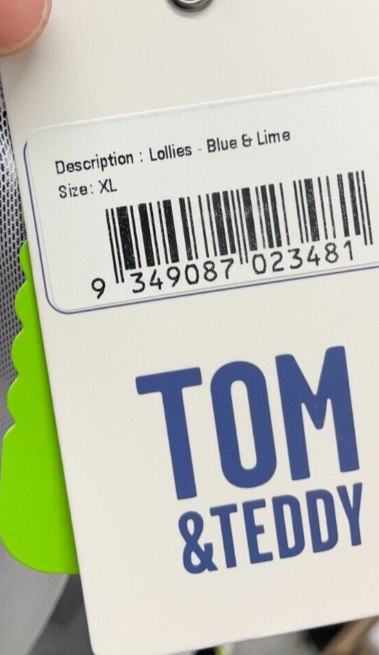 Tom & Teddy Mens XL Swim Trunks Blue & Lime Ice Lollies Swimsuit UPF 50+ NWT