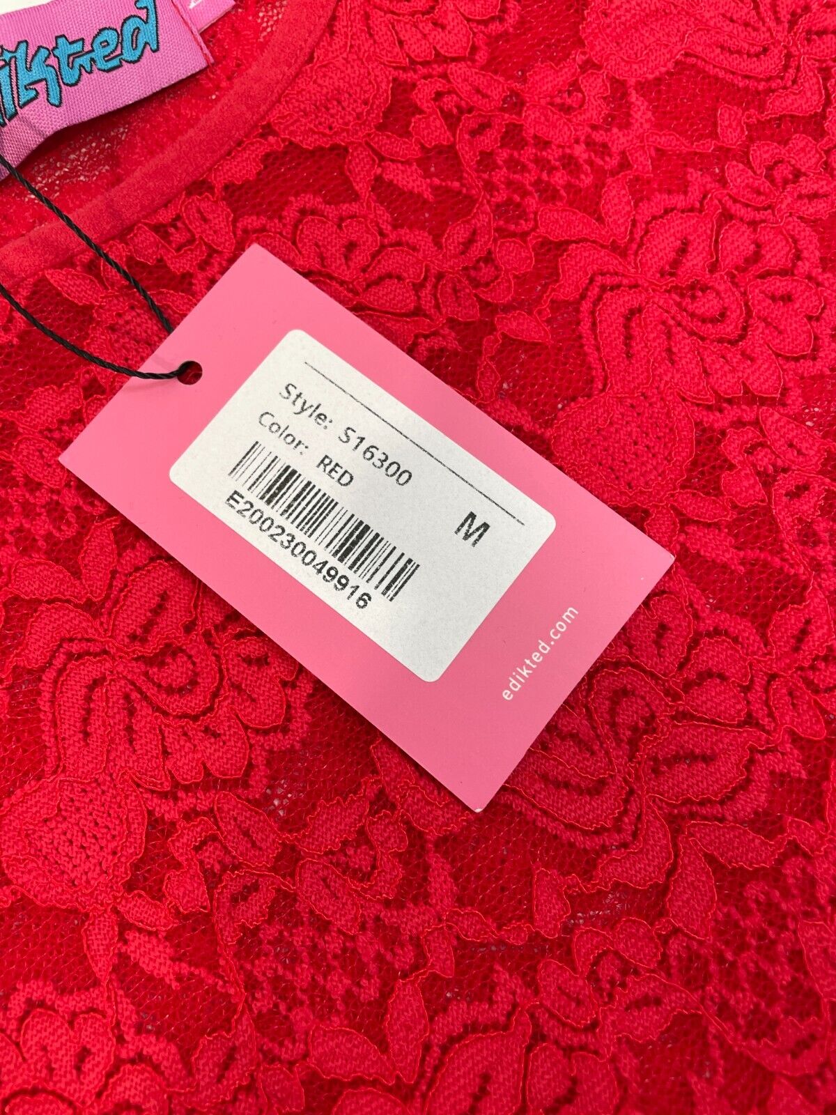 Edikted Women's M Kaori Sheer Lace T-Shirt Red Short Sleeve Stretchy S16300