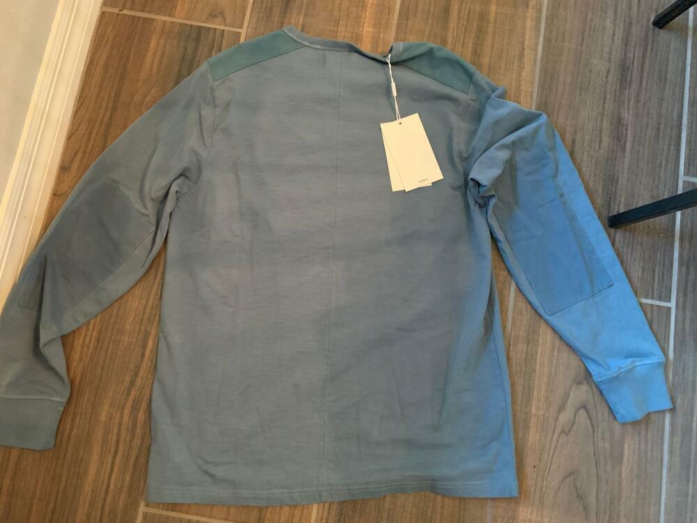 Ovadia Mens M Magen Slubbed Cotton Long Sleeve T-Shirt Blue Stone Sweatshirt