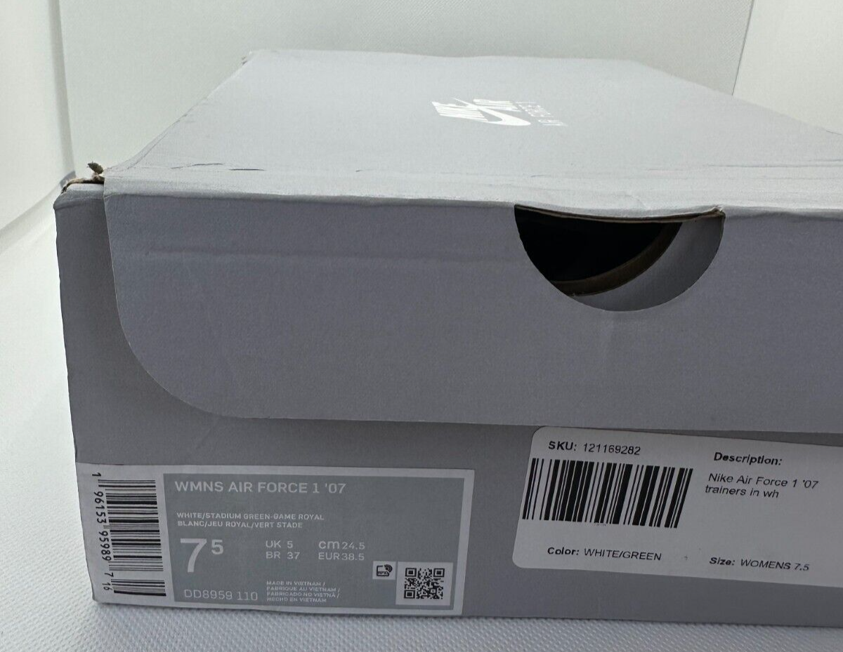 Nike Womens 7.5 Air Force 1 '07 White Stadium Green Casual Shoes DD8959-110