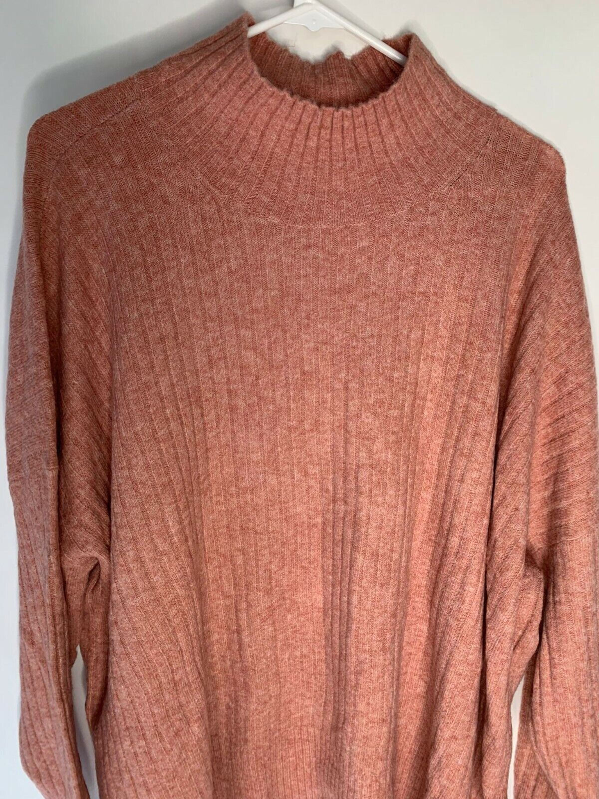 LOFT Womens XL Turtleneck Poncho Sweater Ribbed Cozy Blush Pink Mock Neck
