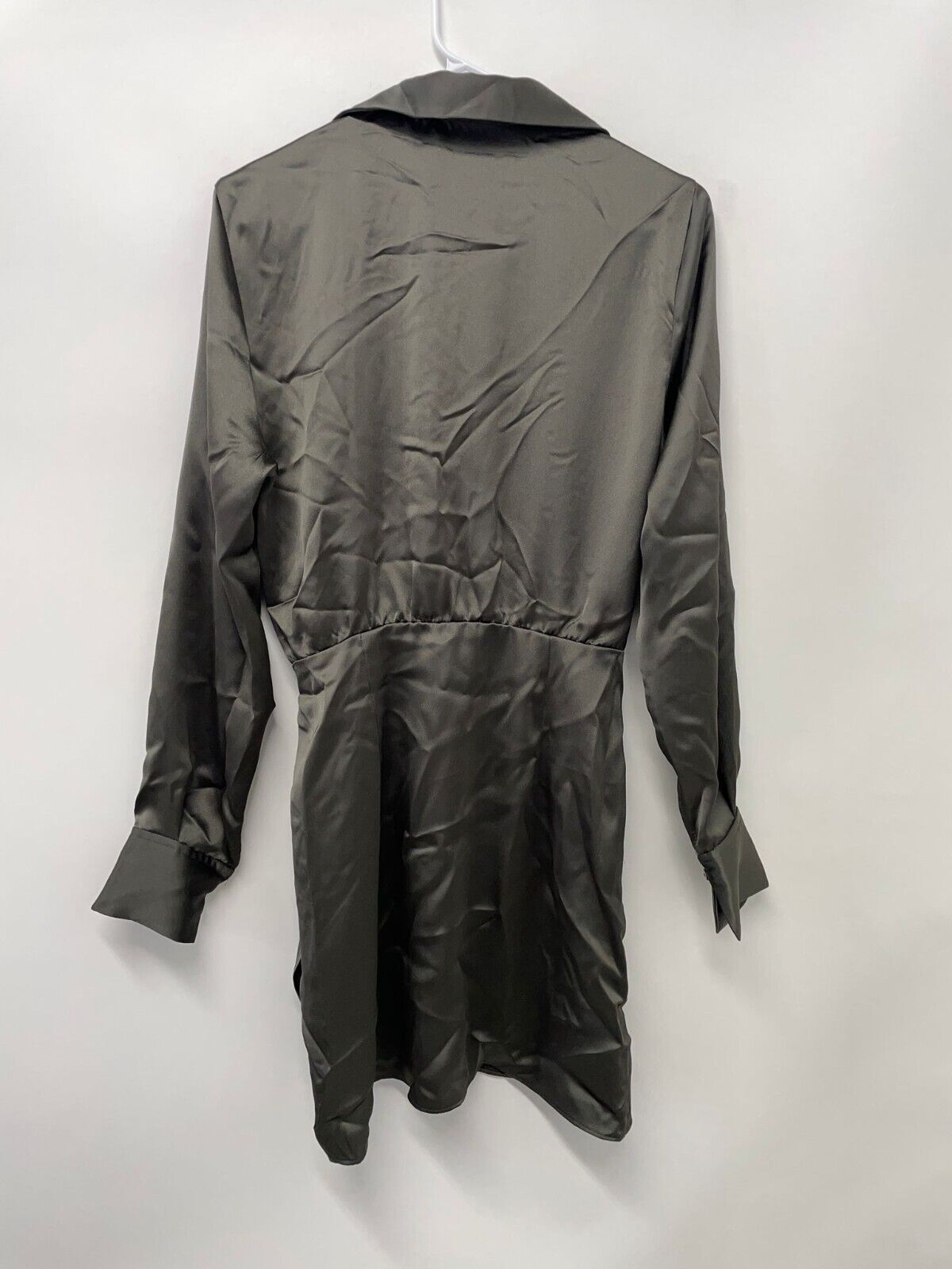 Zara Women XS Short Satin Effect Dress Long Sleeve Army Olive Green 2950/371/958