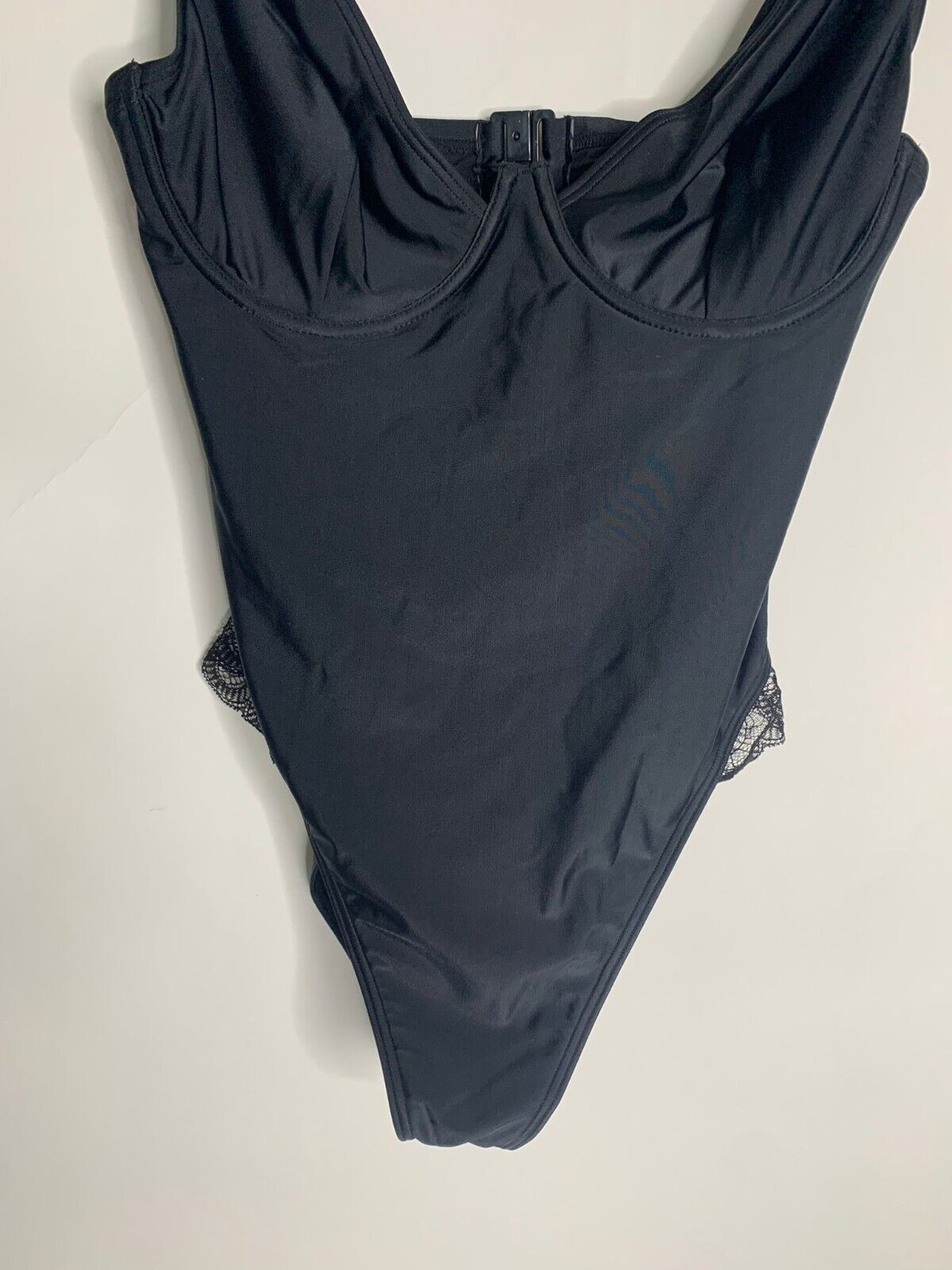 Wolf & Whistle Womens 34FF Black Fuller Bust Underwire Lace Swimsuit One Piece