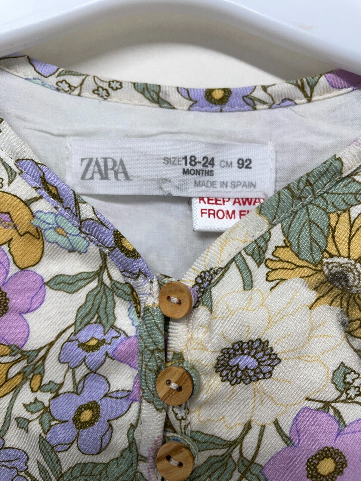 Zara Kids Girls 18-24M Gathered Dress with Flowers V-Neck Long Sleeve 6195/148