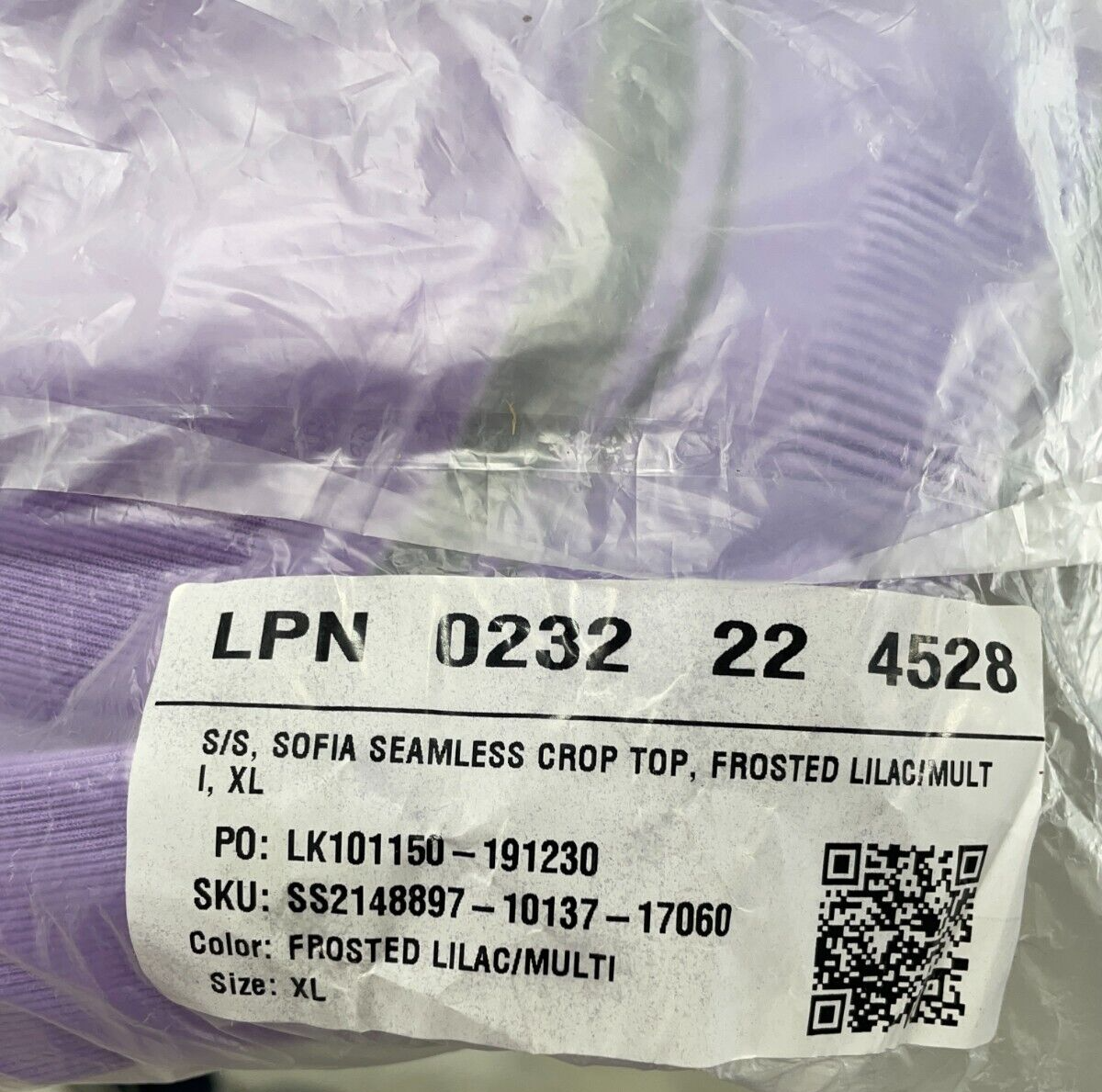 Fabletics Women's XL Sofia Seamless Crop Top Frosted Lilac/Multi 11791381 NWT