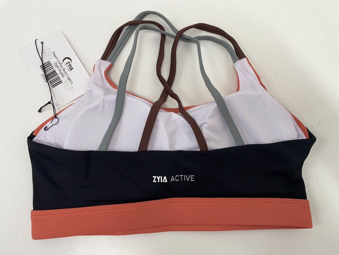 Zyia Active Women's M Light n Tight Sports Bra Peach Coffee Block 3107