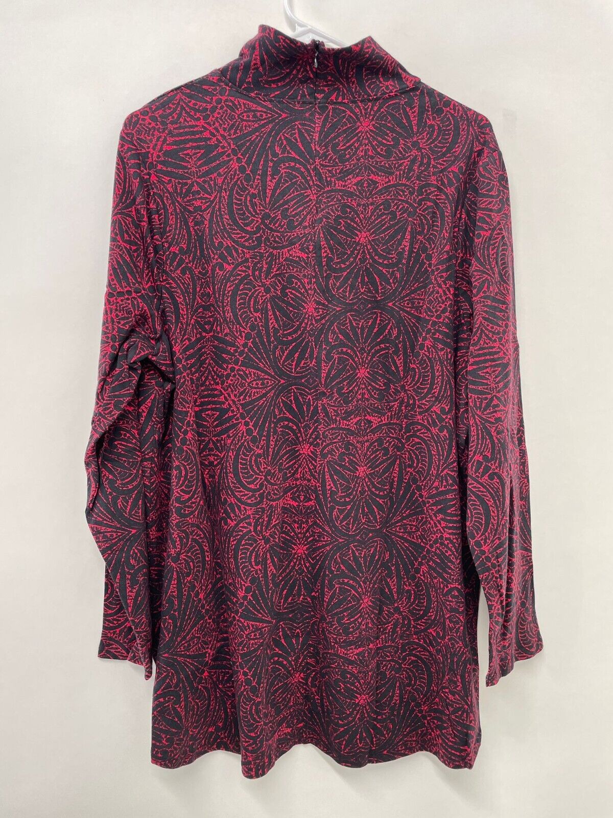 Chico's Womens 3 Pima Geo Print Mock Neck Tunic Top Red Black Long Sleeve